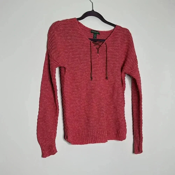 Ralph Lauren Linen Cotton Knitted Tunic Sweater Pullover Dusty Pink Suede Tassel - Picture 3 of 7